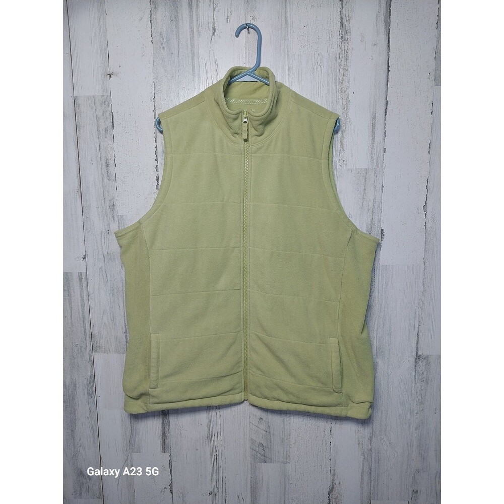 Lands End Women’s Size 2X 20w-22w Chartreuse Full Zip Fleece Quilted Vest Pocket